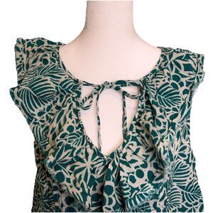 Sundance Blouse Sz S Women’s Green Floral Ruffle Sleeveless Top Raw Hem Bohemian